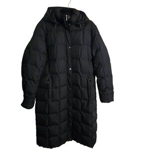 Lands' End Black Down Removable Hood Inside Outside Pockets Puffer Coat Size XL